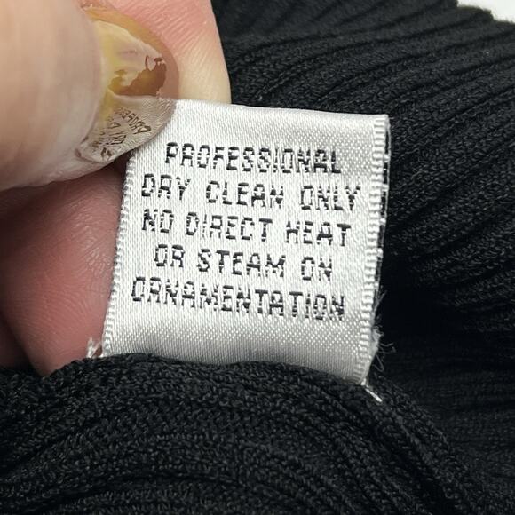 Y2K Cache Black Ribbed Sweetheart Top Stretchy Knit Rhinestones Size Large - Picture 8 of 8